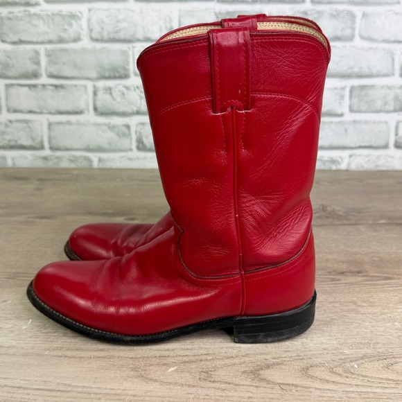 Justin Shoes - Justin Red Leather Western Cowgirl Boots Size 8 B